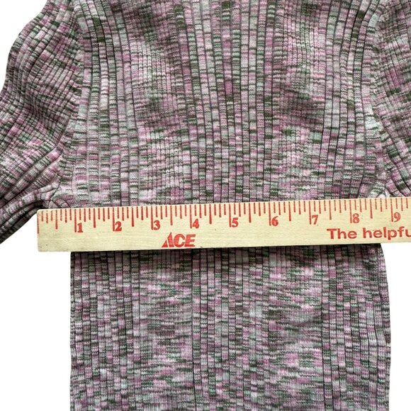 Anthropologie Pink & Gray Patterned Ribbed Turtleneck Small Sweater Button Cuffs - Picture 5 of 11